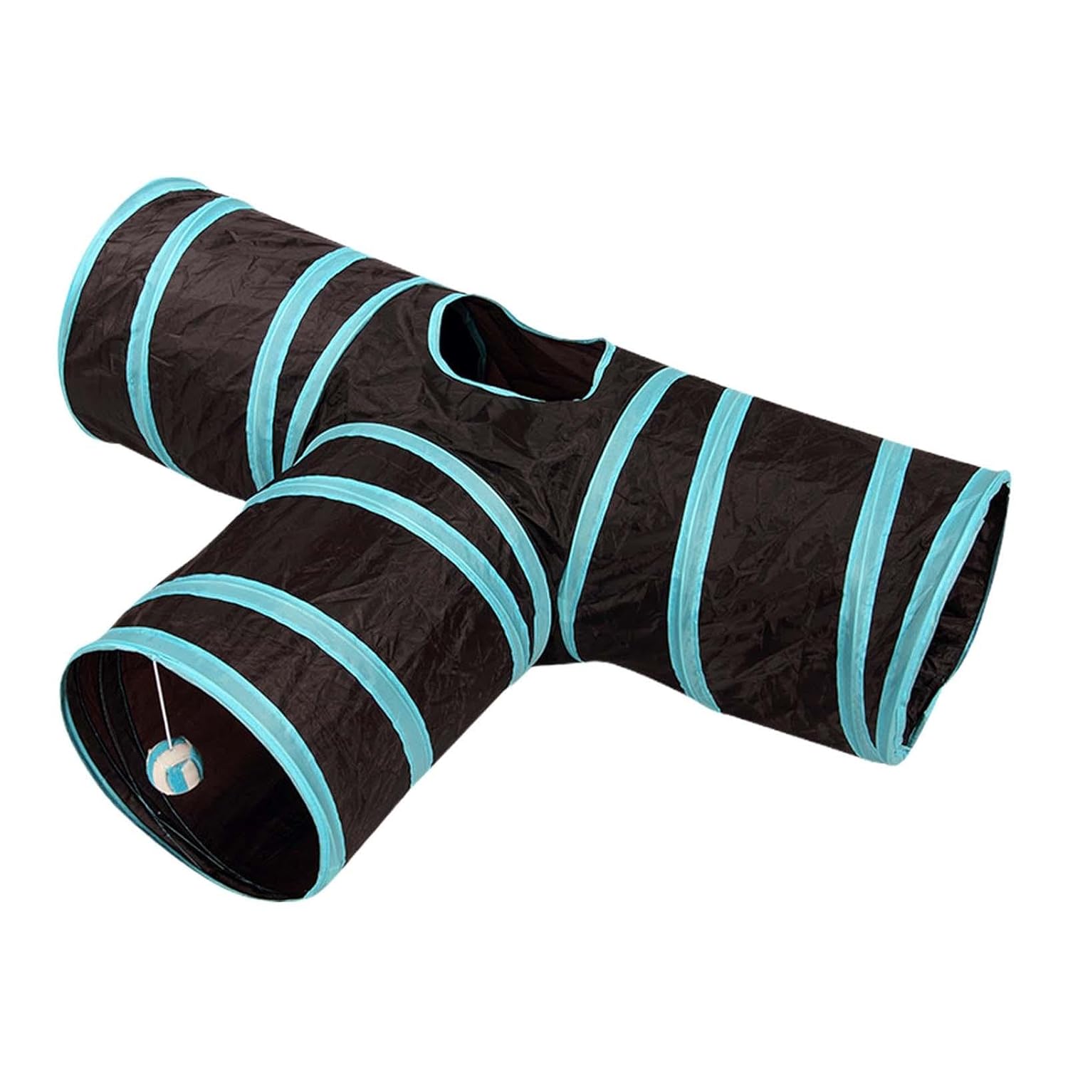 Cat Tunnel Interactive Lightweight Foldable T-Shape Tube Hiding Tunnel with Hanging Bell for Cat, Puppy, Kitty, Kitten, Rabbit, Guinea Pig