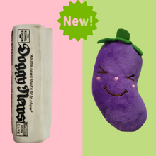 Load image into Gallery viewer, Squeaky newspaper and squeaky Veggie plush toy
