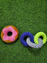 Load image into Gallery viewer, Squeaky Donut plush Toy and Triple ring rope toy
