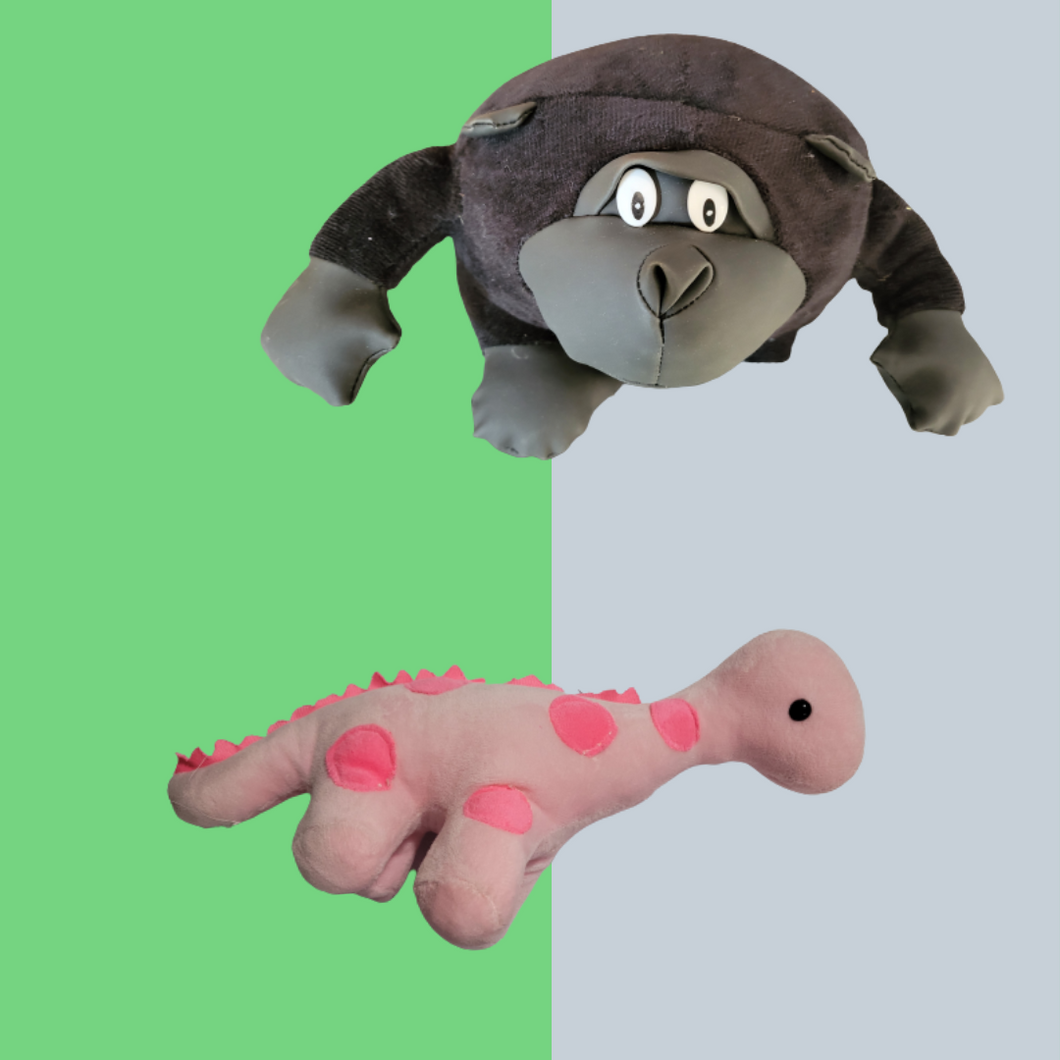 Squeaky Chimpanzee and Dino plush toy
