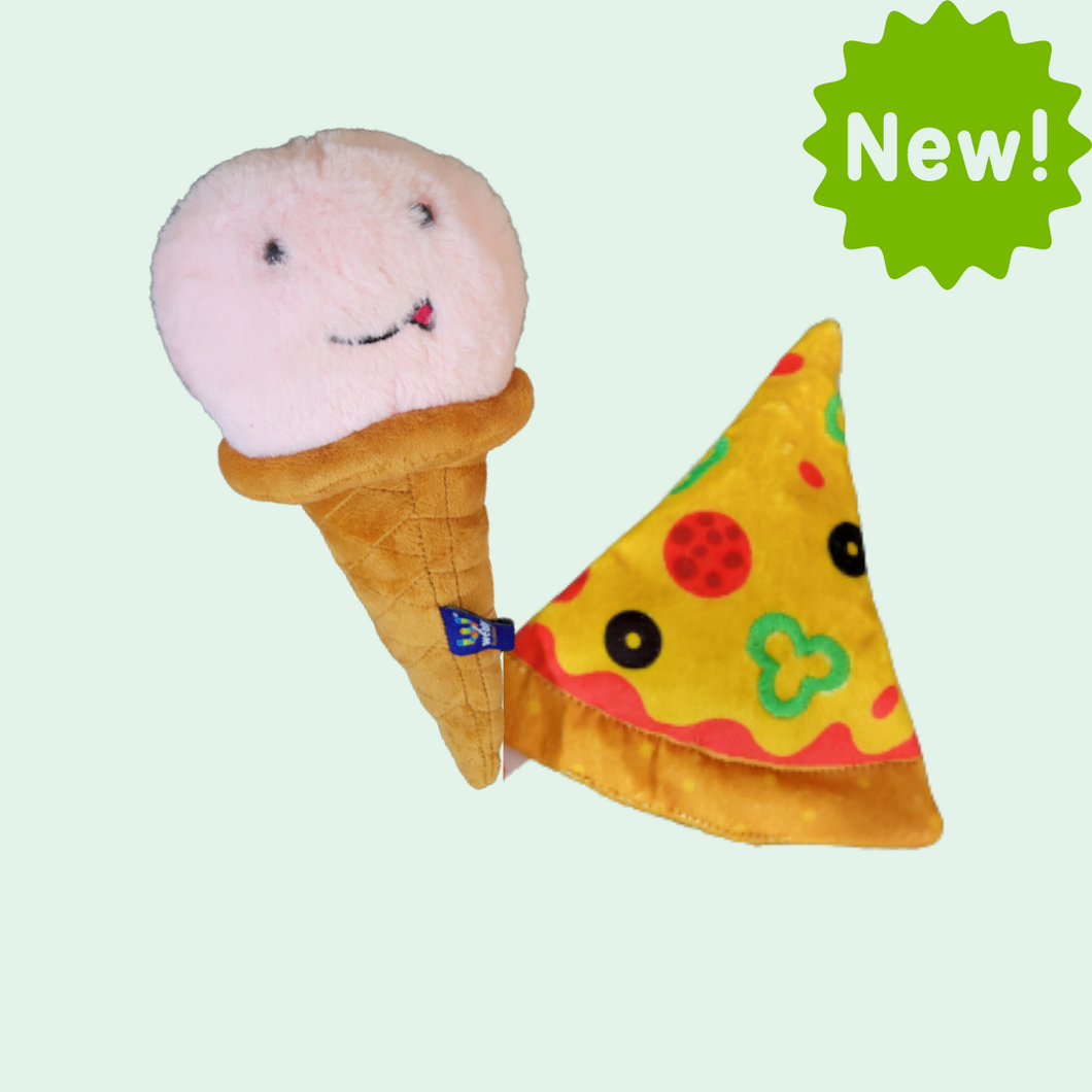 Squeaky Pizza and Icecream plush combo