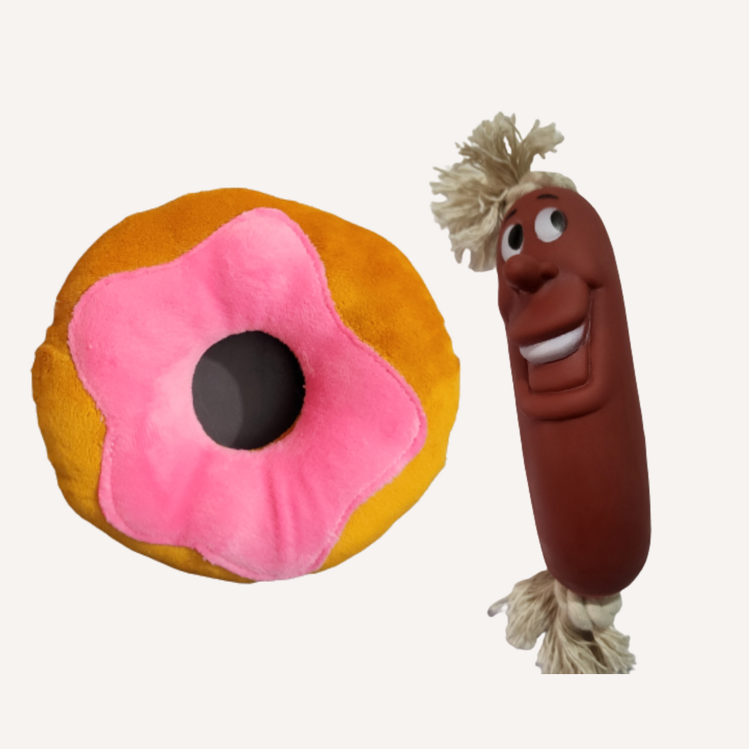 Squeaky Donut and kabab chew toy Combo